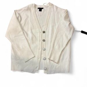 Tahari White Cardigan Size M. Rhinestone Button. New With
